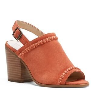 New Sole Society Ceana Tan Suede Leather Slingback Peep-Toe Mules orange 5.5